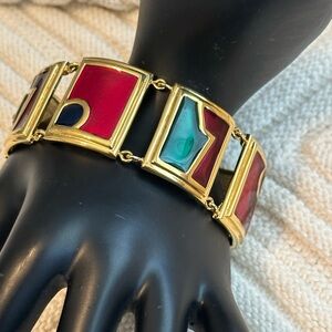 Monet enamel link bracelet 7.5” 1” wide